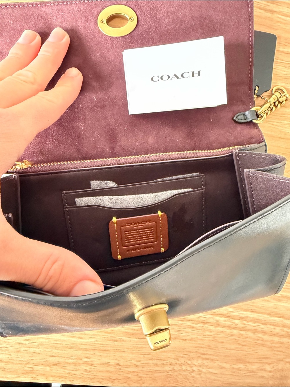 Coach Black Leather Crossbody with Gold Chain and Turnlock - Picture 6 of 7